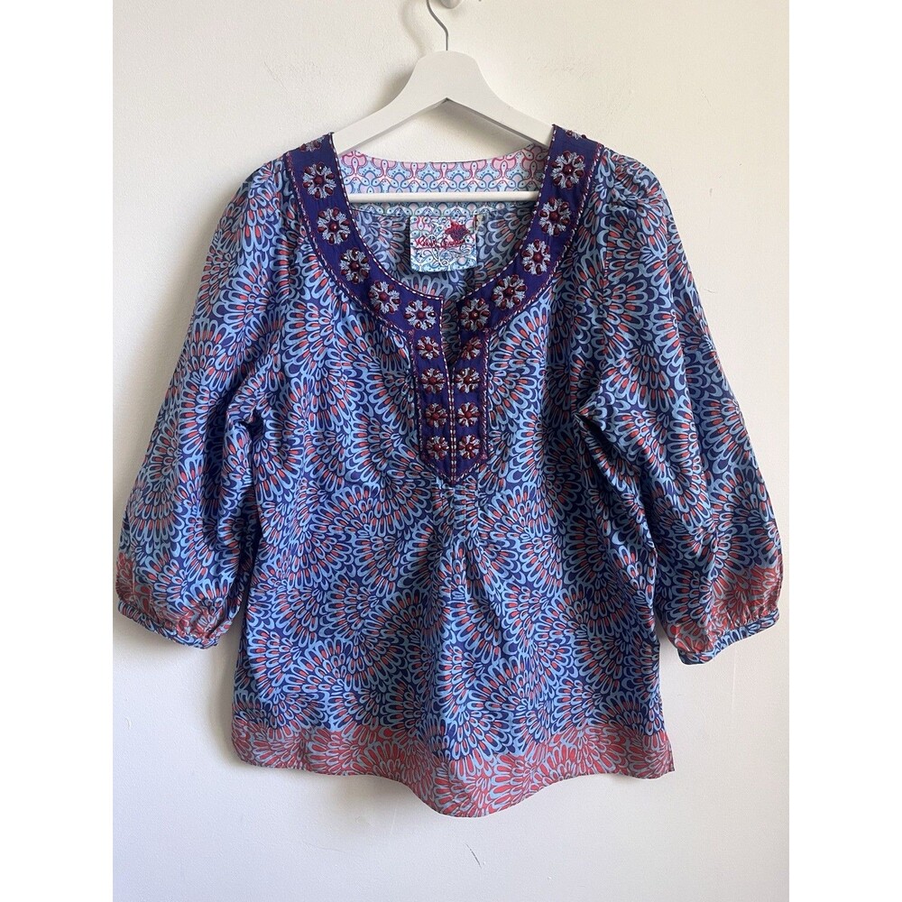 Robert Graham Tunic Sz Large Beading Embroidery Boho Resort Beach Cotton Peasant